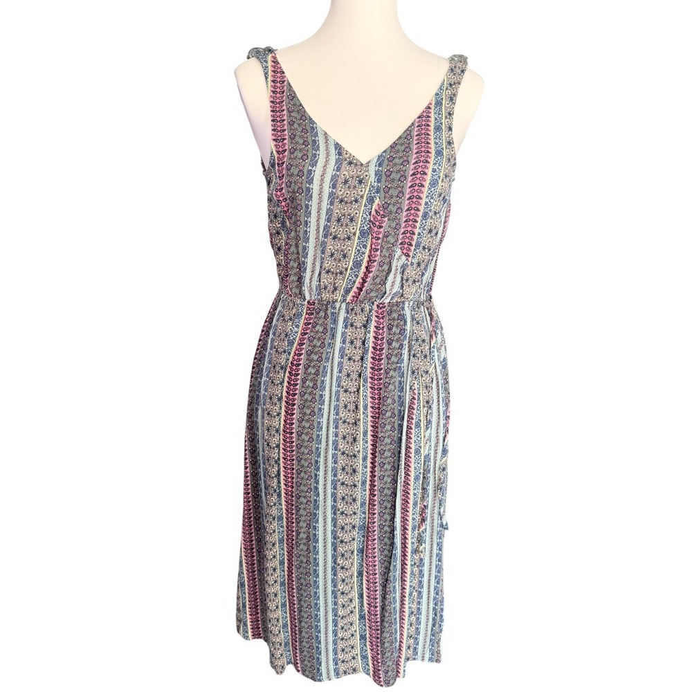 Apricot‎ Pink Blue Paisley Floral Stripe V-Neck Midi Dress UK 10 EUR S NEW